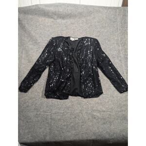 Vintage Stenay Formal Silk Black Beaded Evening Blazer Sequins Jacket Small